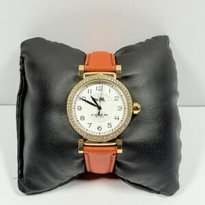 COACH 14502400 Madison White Gold Crystals Dial Red Leather Band Women’s Watch